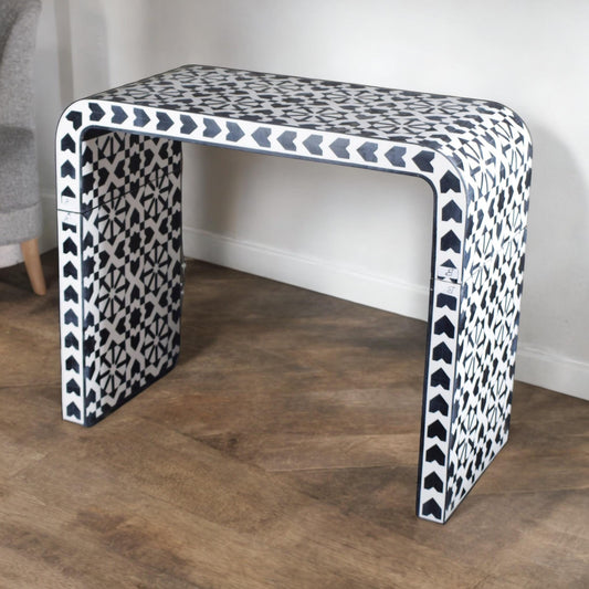 Black Bone Inlay Console Table: U Shape Moroccan Pattern