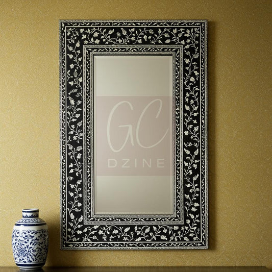 Black Bone Inlay Mirror: Floral Vine, Luxury Wall Decor